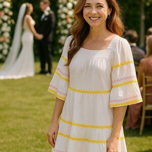 Lisa Fernandez x Target Ric Rac Flare Sleeve Linen Midi Dress Xsmall